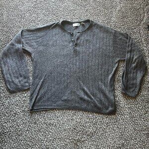 Vintage 70s Fieldmaster Henley Mens XL Gray Fisherman Knit Old Money Pullover